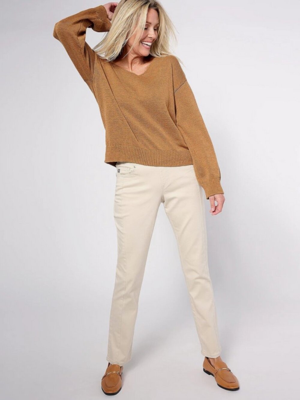 Belle by Kim Gravel TripleLuxe Twill Forward Seam Jeans Natural Plus Petite 30